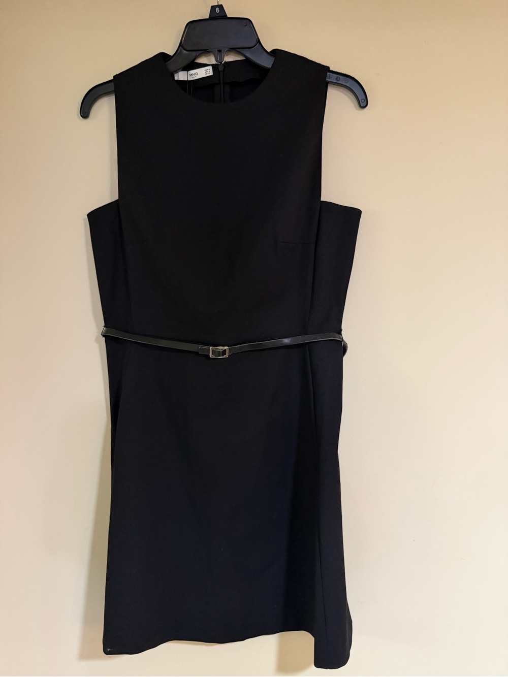 Mango Classic Black Sleeveless Sheath Dress with Belt